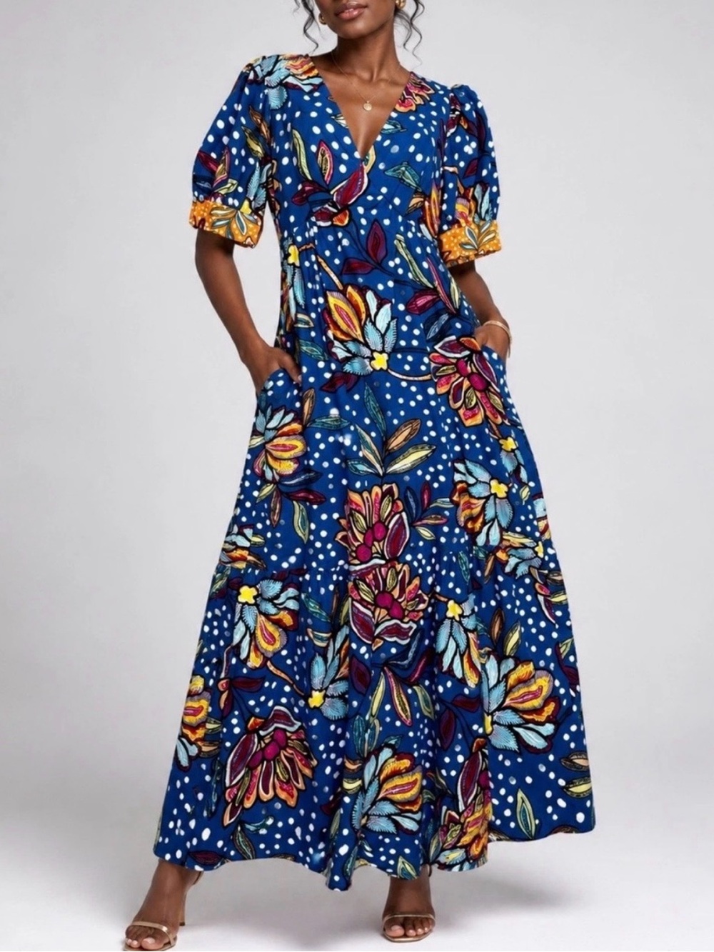 Tabitha Brown x Target Blue Floral Wrap Maxi Dress with Pockets